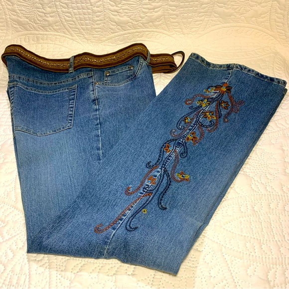 Vintage Y2K Wild Secret Jeans Embroidered Rhinestones Flared Size 11 - Picture 1 of 16